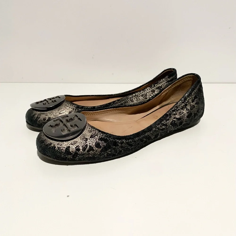 Tory Burch Luisa‎ Anthracite Metallic Women's Leopard Print Ballet Flats